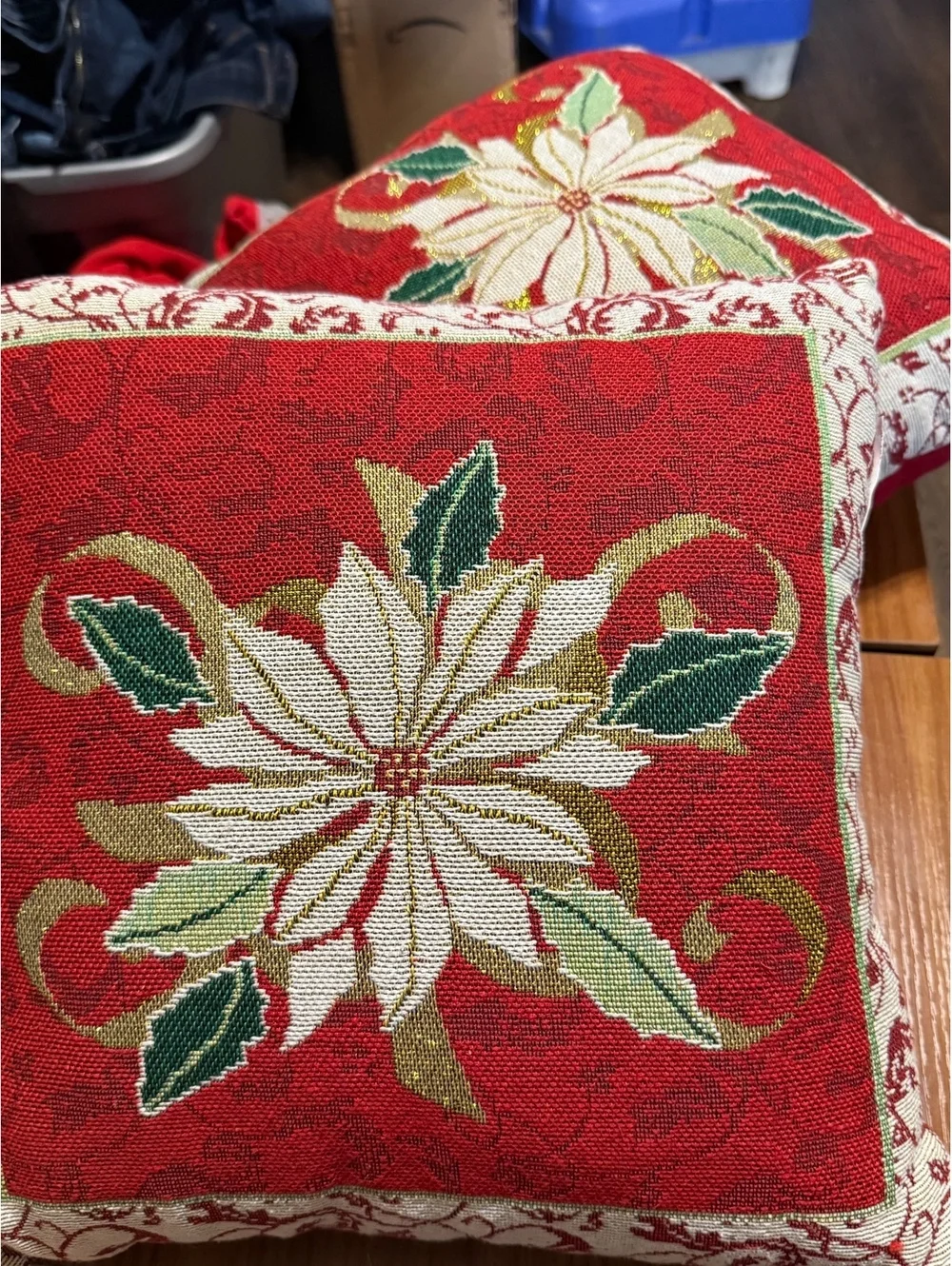 Decorative Red Poinsettia Throw Pillow